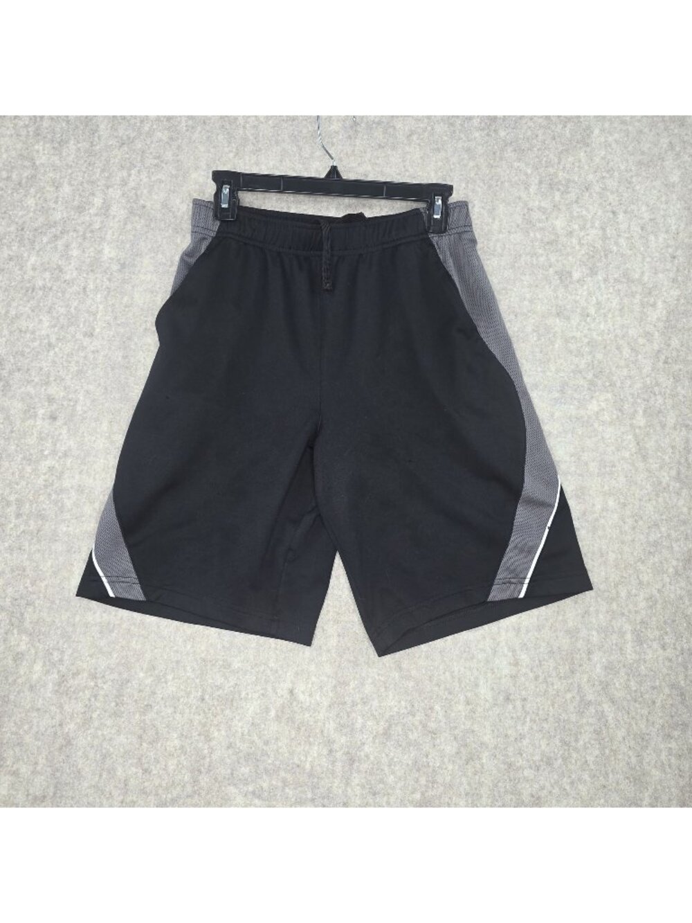 Boy Tek Gear Athletic Shorts Black & Gray Mesh Side Panel Size L Stretch Elastic